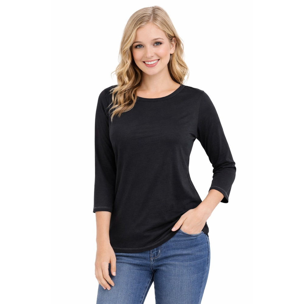 Women’s 3/4 Length Sleeve Crew Neck Shirt – EasyGala – Black – Size M – NWT